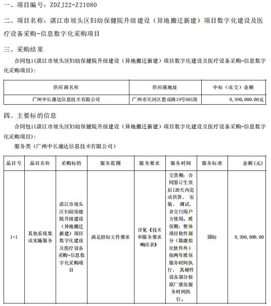 湛江市坡頭區婦幼保健院升級建設（異地搬遷新建）項目數字化建設及醫療設備采購-信息數字化采購項目【項目編號：ZDZJ22-Z21080】結果公告(圖1)