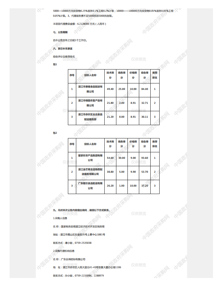 國家稅務總局湛江經濟技術開發區稅務局機關食堂2023年-2025年度食材配送服務 采購項目【項目編號：ZDZJ23-Z21006】中標公告(圖2)